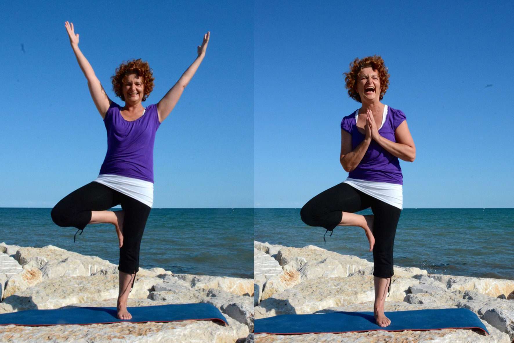 fröhliche Yogini am Meer