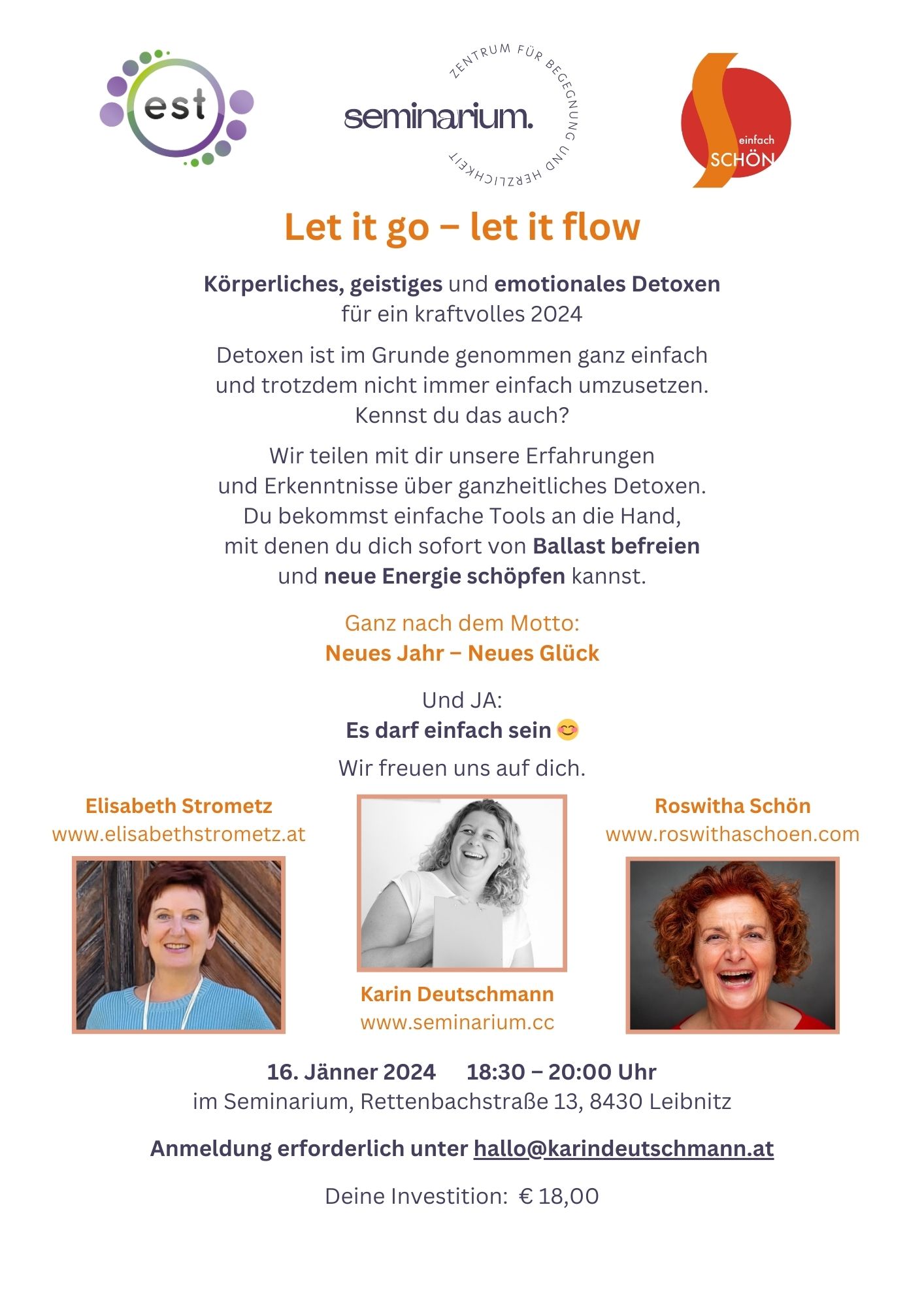 Let it go - let it flow, Impulsvortrag für ganzheitliches Detoxen, Seminarium, Leibnitz