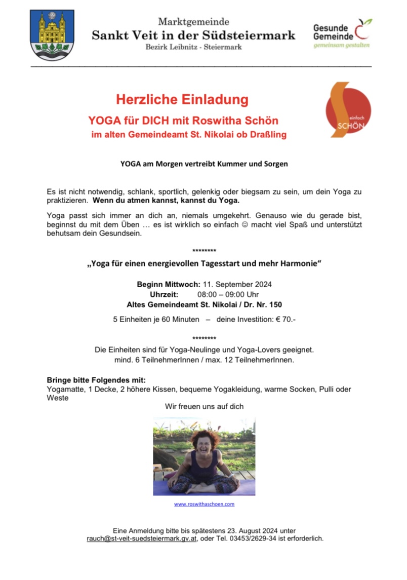 Yoga am Morgen vertreibt Kummer und Sorgen, St. Nikolai ob Draßling