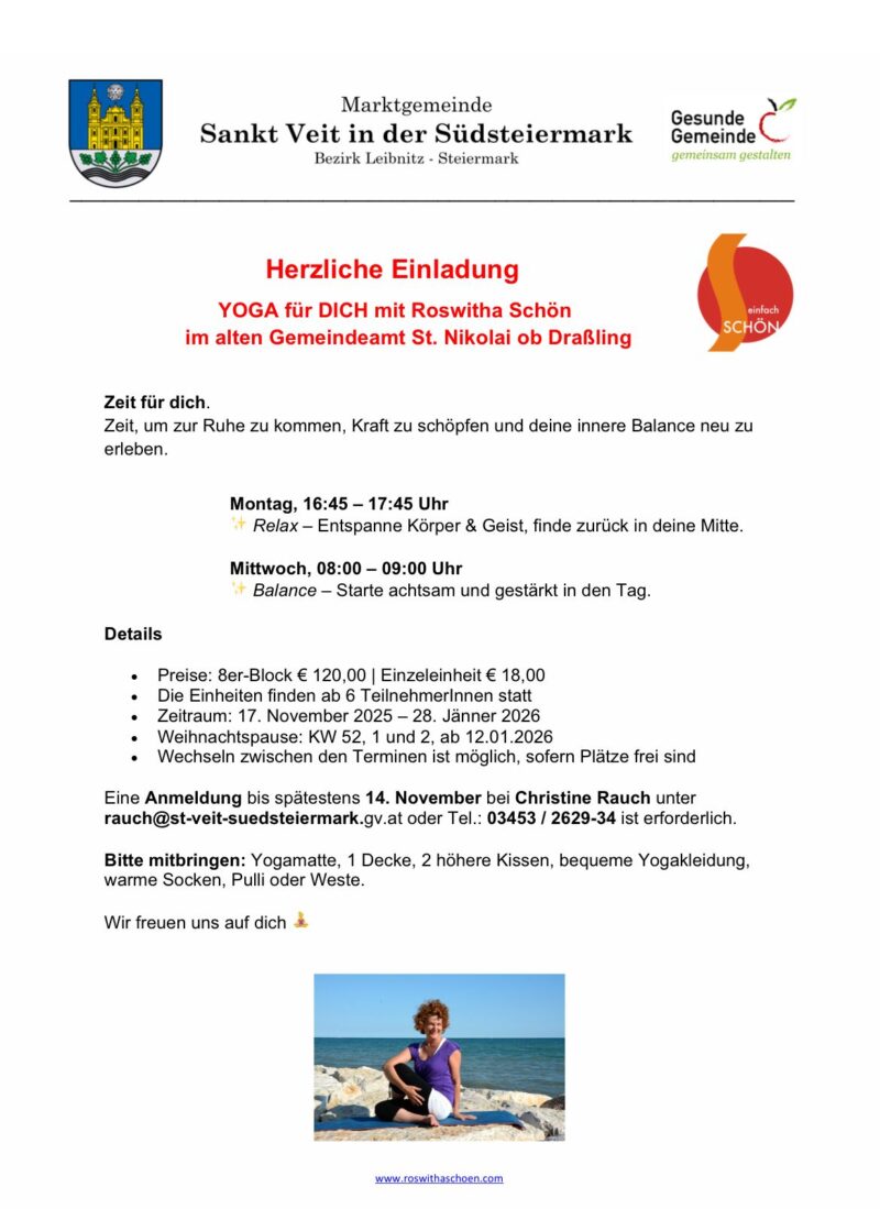 Relax Yoga - Entspannung für Köprer & Geist, St. Nikolai ob Draßling