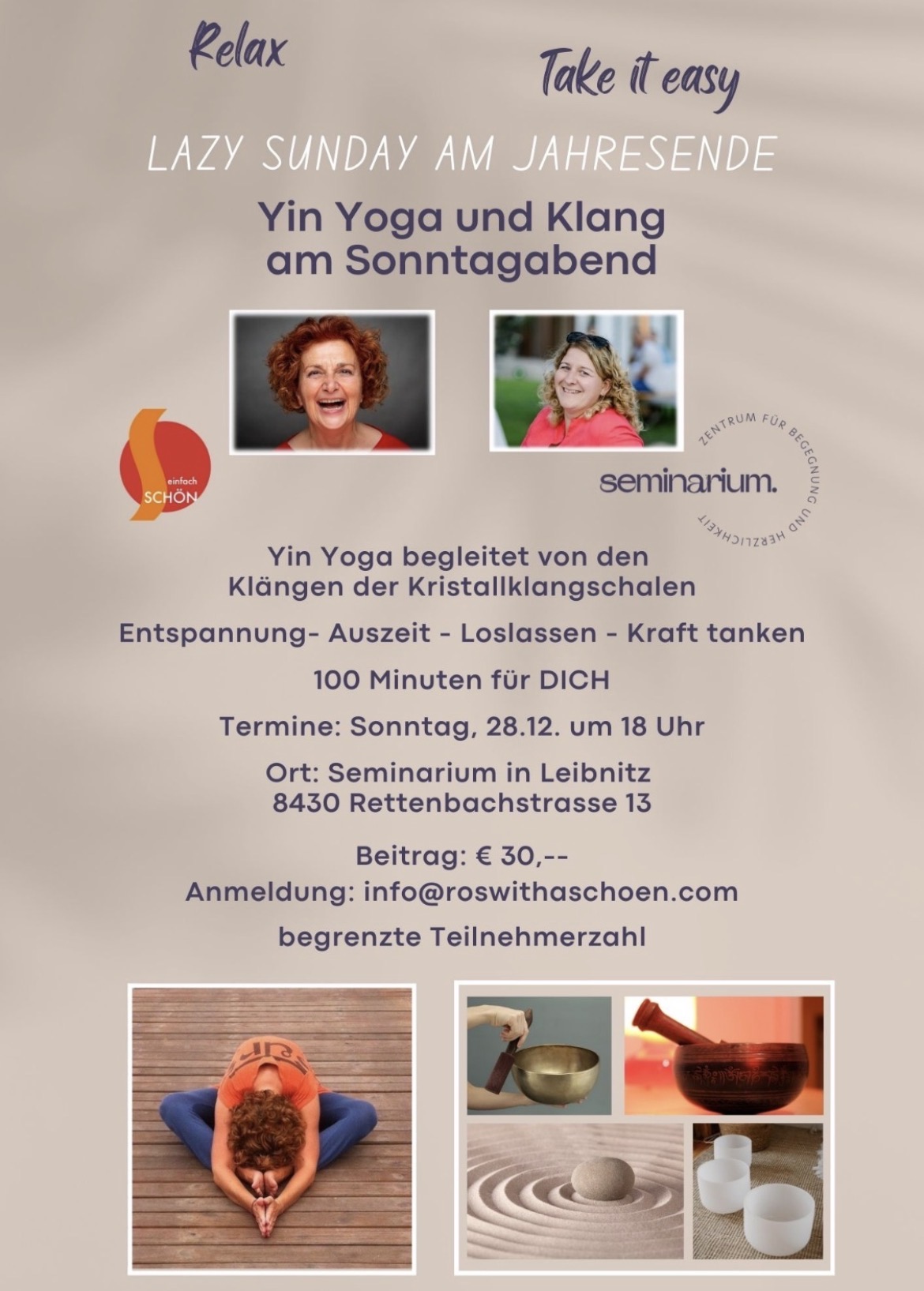 Lazy Sunday - Yin Yoga & Klang, im Seminarium Leibnitz