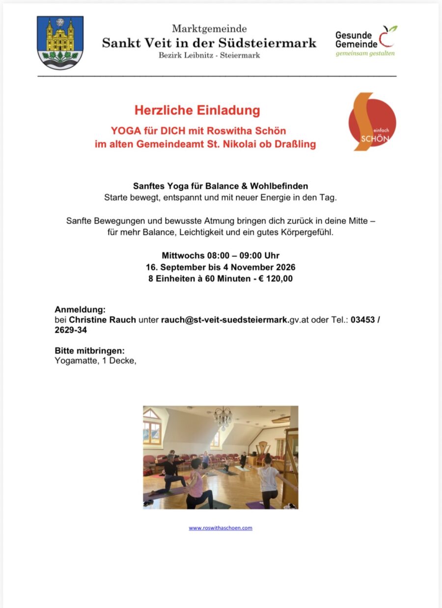 Sanftes Yoga für Balance & Wohlbefinden, St. Nikolai/Draßling